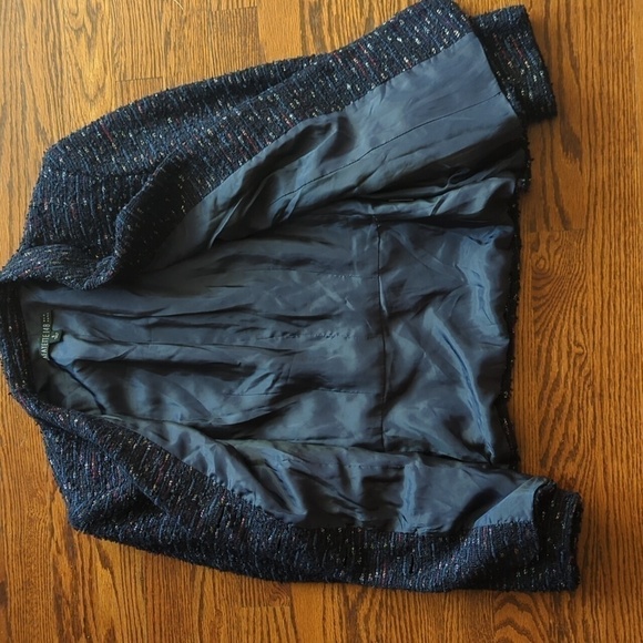 Lafayette 148 Blue Nubby Metallic thread Chic Tweed career Blazer Jacket sz 8 - Picture 7 of 10